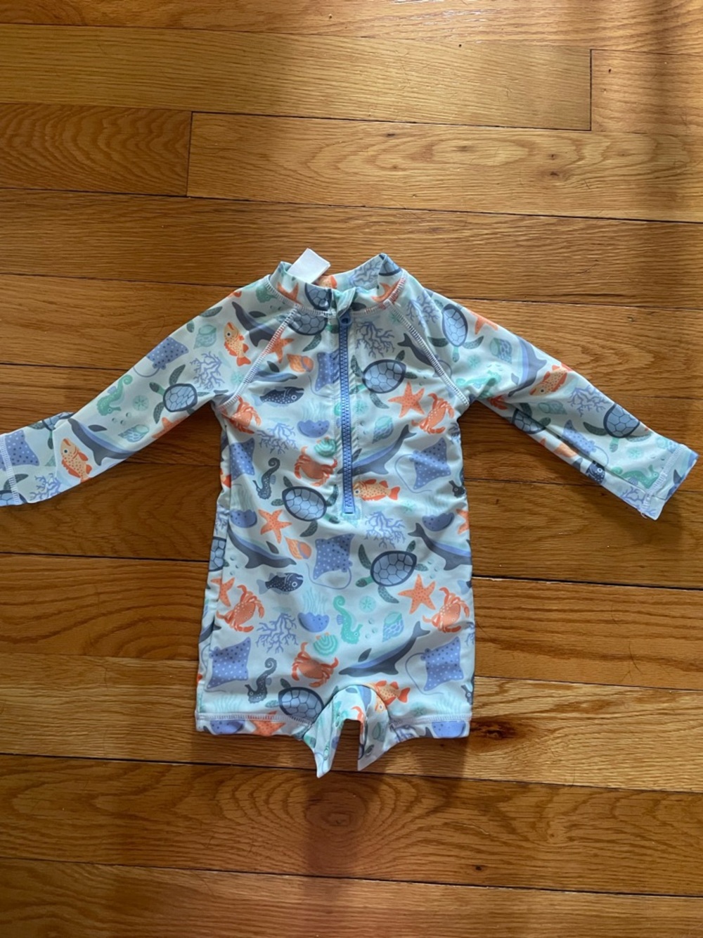 Kids Long Sleeve One-Piece Rash Guard Swimsuit - Sea Life Print - Unbranded